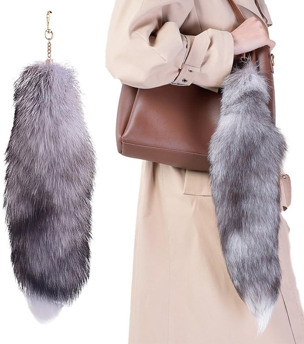 Dailygoods- Vossenstaart Sleutelhanger Extra Groot - Decoratieve Tas - Dierenstaart - Accessoires - 40 cm - Hoogwaardig Echt Bont - Dierenaccessoire