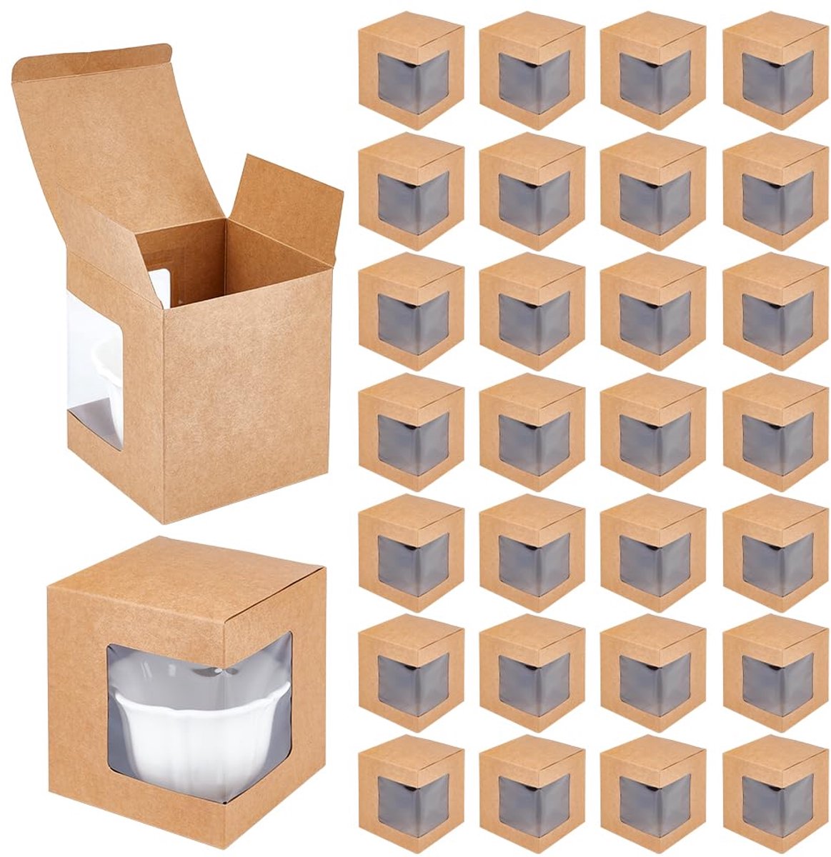Dailygoods - 36Pcs Burlywood Geschenken Dozen voor Mokken - Transparante Verpakking