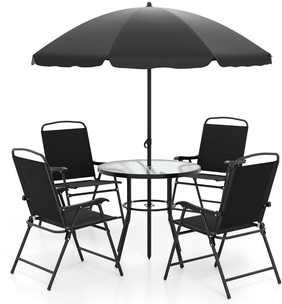 SureDeal® - Tuinmeubel - 6-delig Tuin eetset - Parasol Buiten Tafel - Stoelset - Opvouwbar