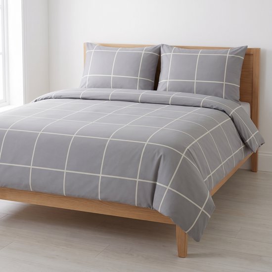 Saphira Dekbedovertrek - Lits Jumeaux - Check Patroon - Grijs - 240x200/220 cm + 2 kussenslopen 60x70 - 100% Katoen - Zacht en Duurzaam