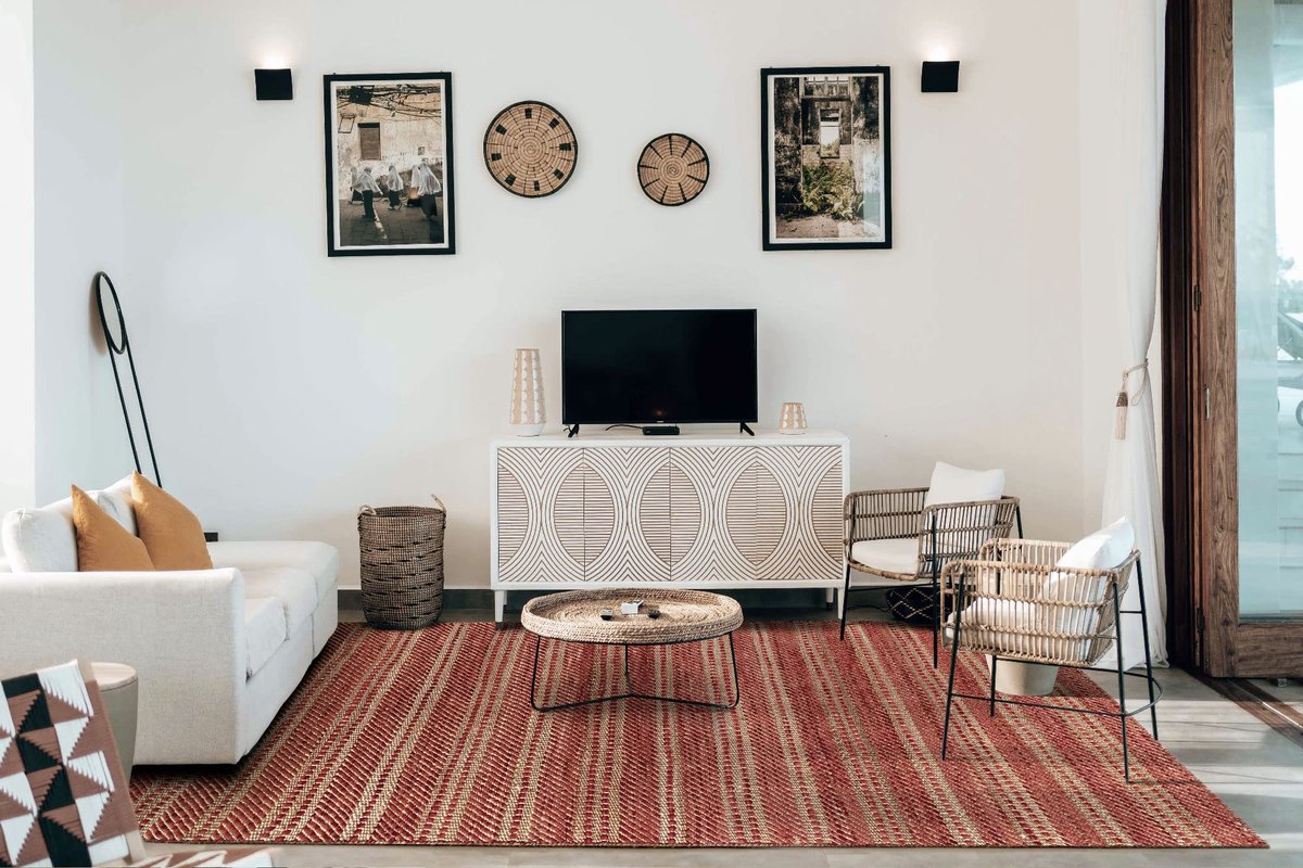 SnelShoppen - Handgeweven Wol en Jute Tapijt Olivia 200x290 cm, Natuurlijke Kleur Rood, Perfect voor Woonkamer en Slaapkamer, Duurzaam en Stijlvol