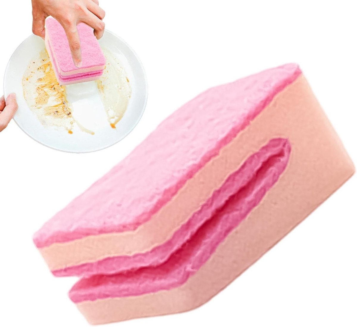 Keukensponzen - Afwasspons Schrobspons - Efficiënt Schoonmaken - Krokodillenmond Ontwerp - 9.5x7x5 cm - Roze