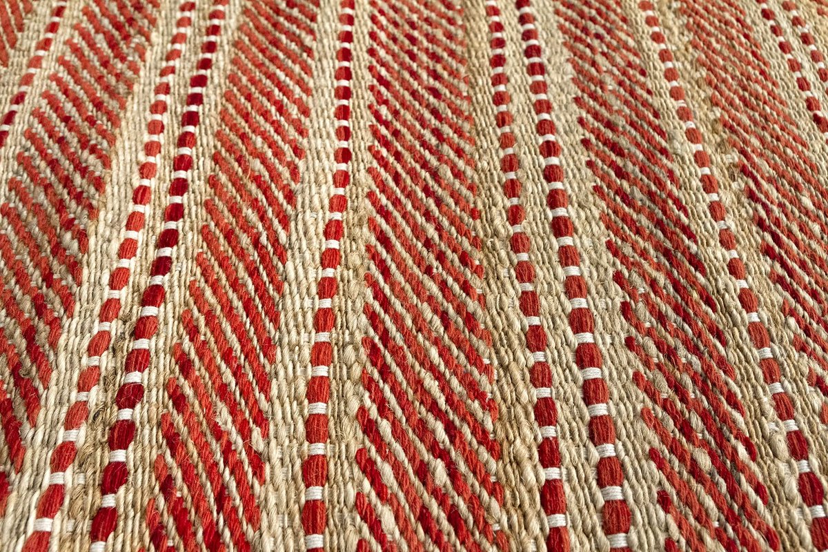 SnelShoppen - Olivia Ronde Yute-Tapijt 200x200 cm - Handgeweven Wol en Jute - Natuurlijk Rood - Perfect voor Woonkamer en Slaapkamer