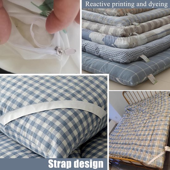 Katoenen Futonmatras - Vloermatras Slaapkussen - Comfortabel Slapen - Elastische Band Bevestiging - 200x220 cm - F — afbeelding 4