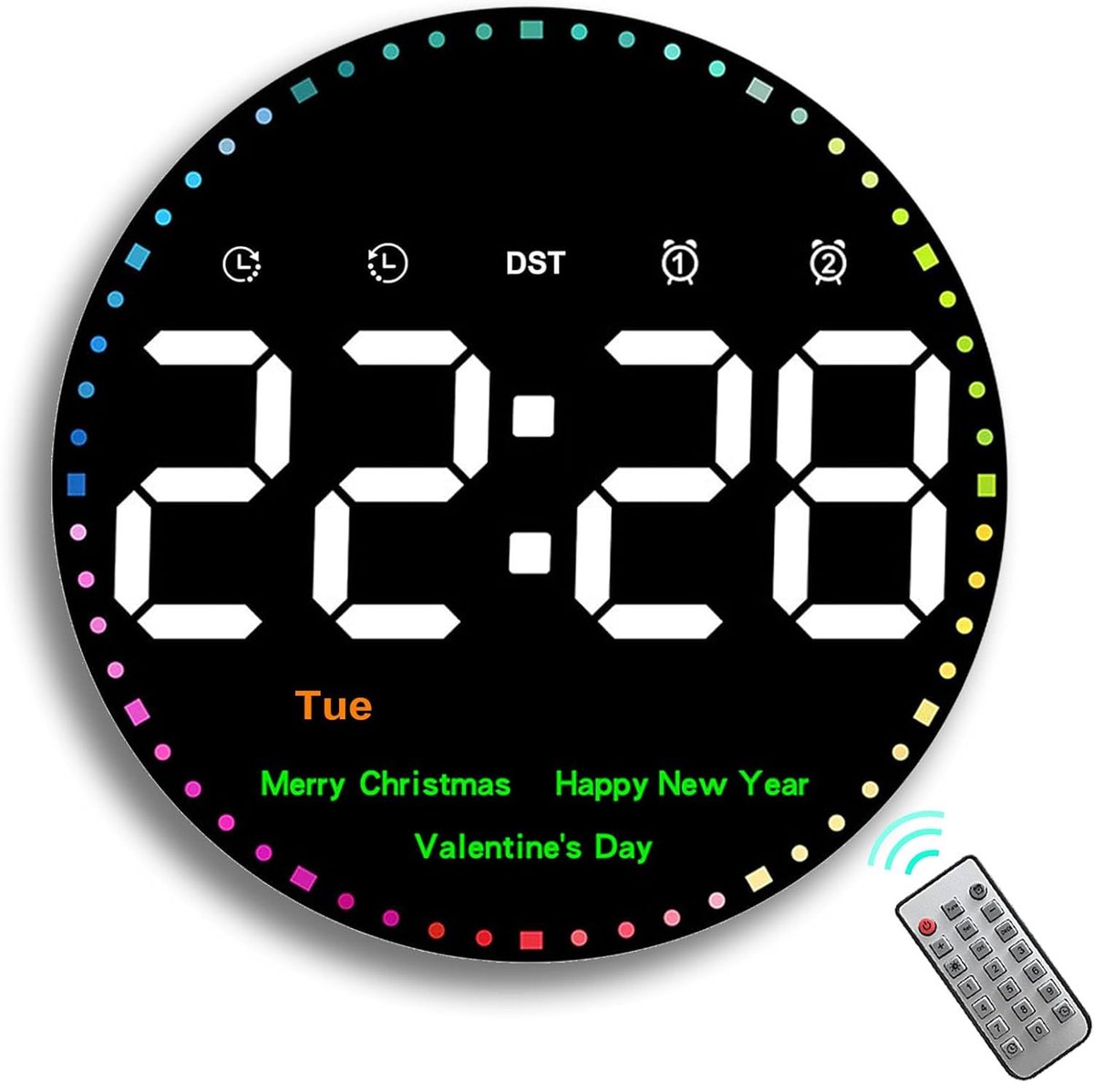 SnelShoppen - Digitale Wandklok 25,4 cm / 10 inch LED Klok met Afstandsbediening, Timer, Achteruittelling, Temperatuur, Dag, Datum en 2 Wektijden voor
