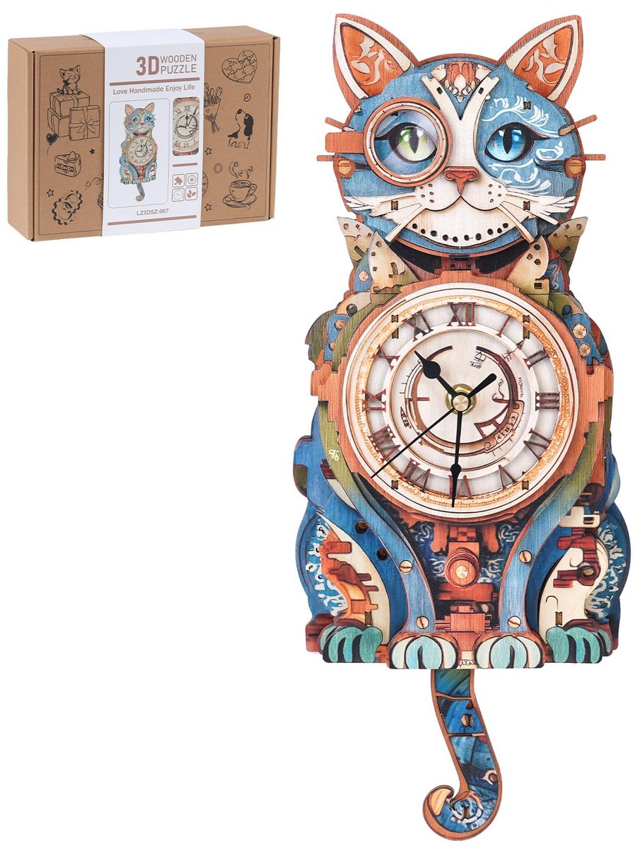 SnelShoppen - 3D Houten Puzzels voor Volwassenen - Detective Cat - Creatieve Uitdaging, Unieke Decoratie, Hout, 3D Ontwerp, Perfect voor Puzzelliefheb