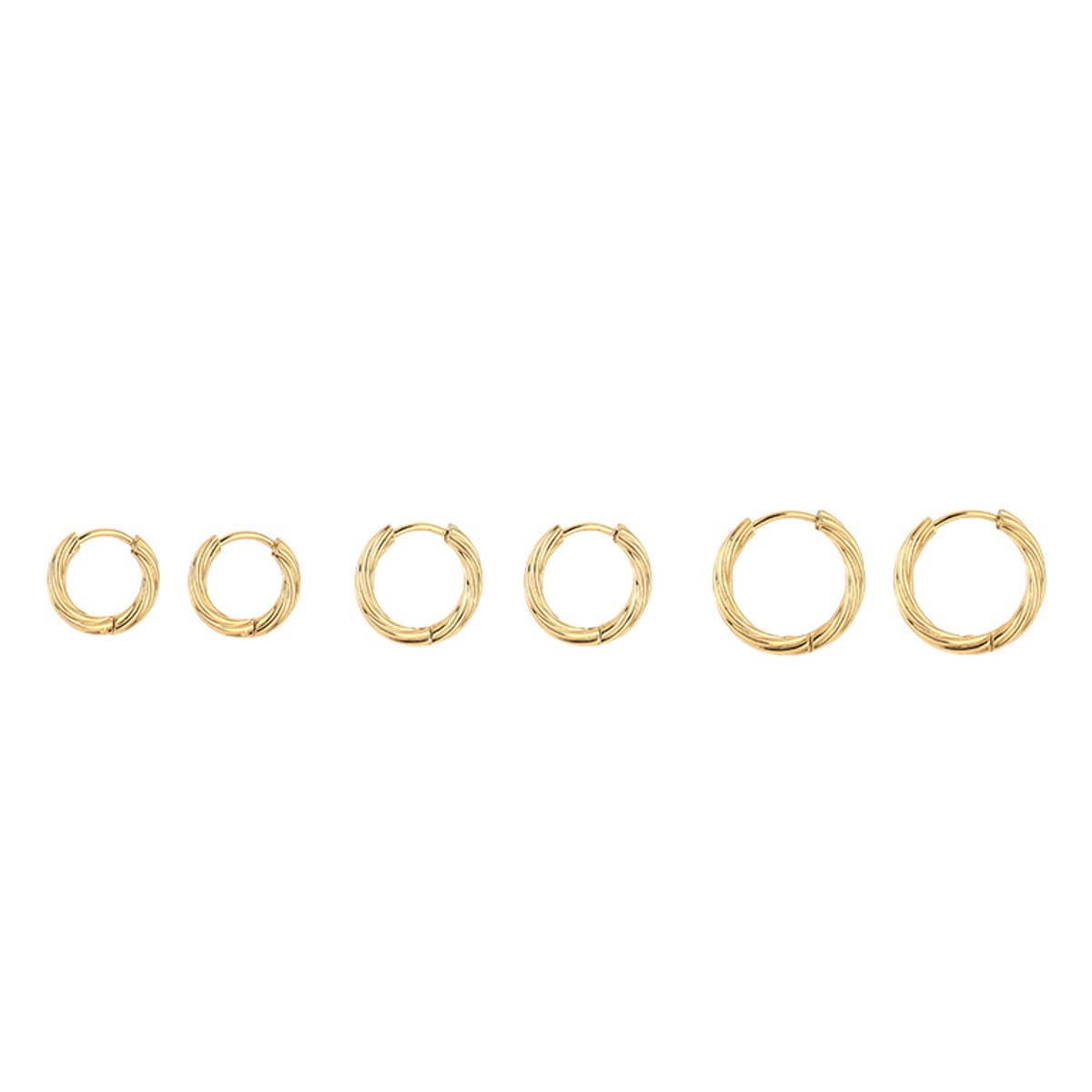 Stainless Steel Graduated Twisted Hoops Set – Luxe Multi-Size Oorringen Setje – RVS - Goud