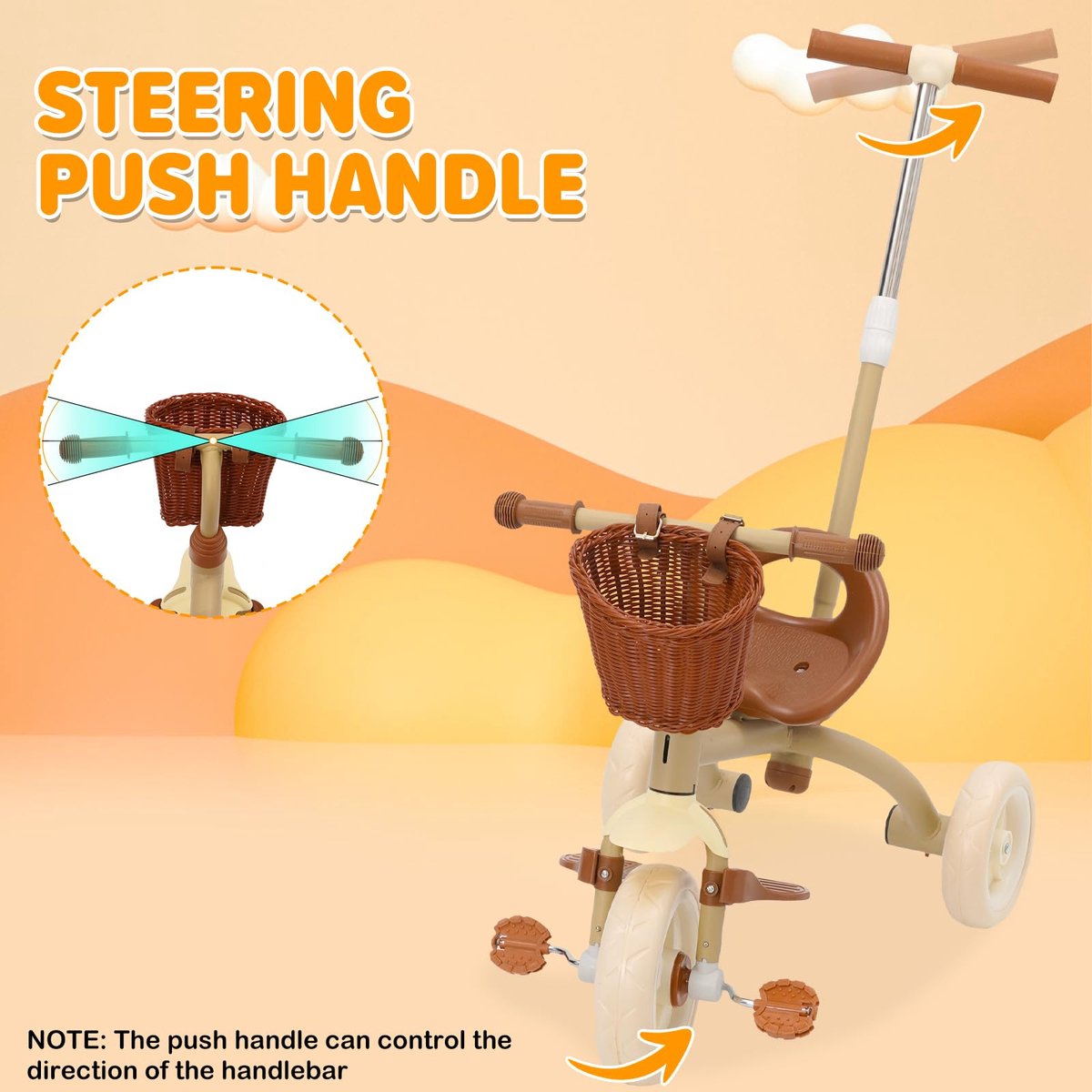 SnelShoppen - 2-in-1 Driewieler Kinderfiets met Duwstang, Verstelbare Zitting, Afneembare Pedalen, Geschikt voor Kinderen van 1 tot 3 Jaar, Loopfiets