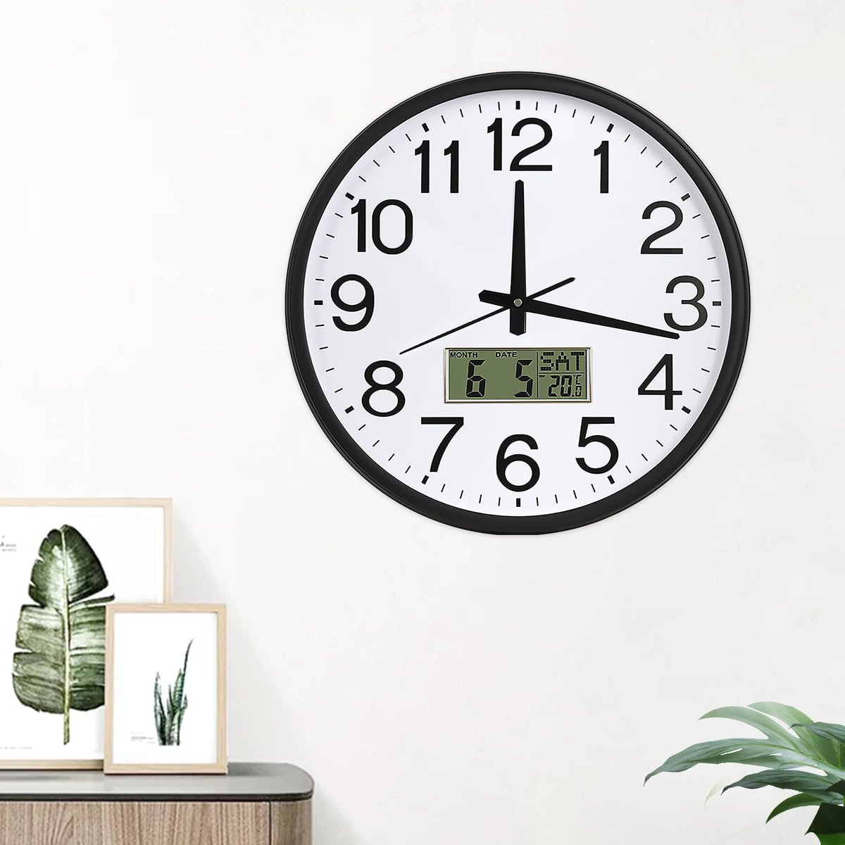 SnelShoppen - Digitale Draadloze Wandklok 32 cm - Stille Wandklok met Temperatuurweergave en Kalender - Moderne LCD Klok voor Woonkamer, Slaapkamer, K