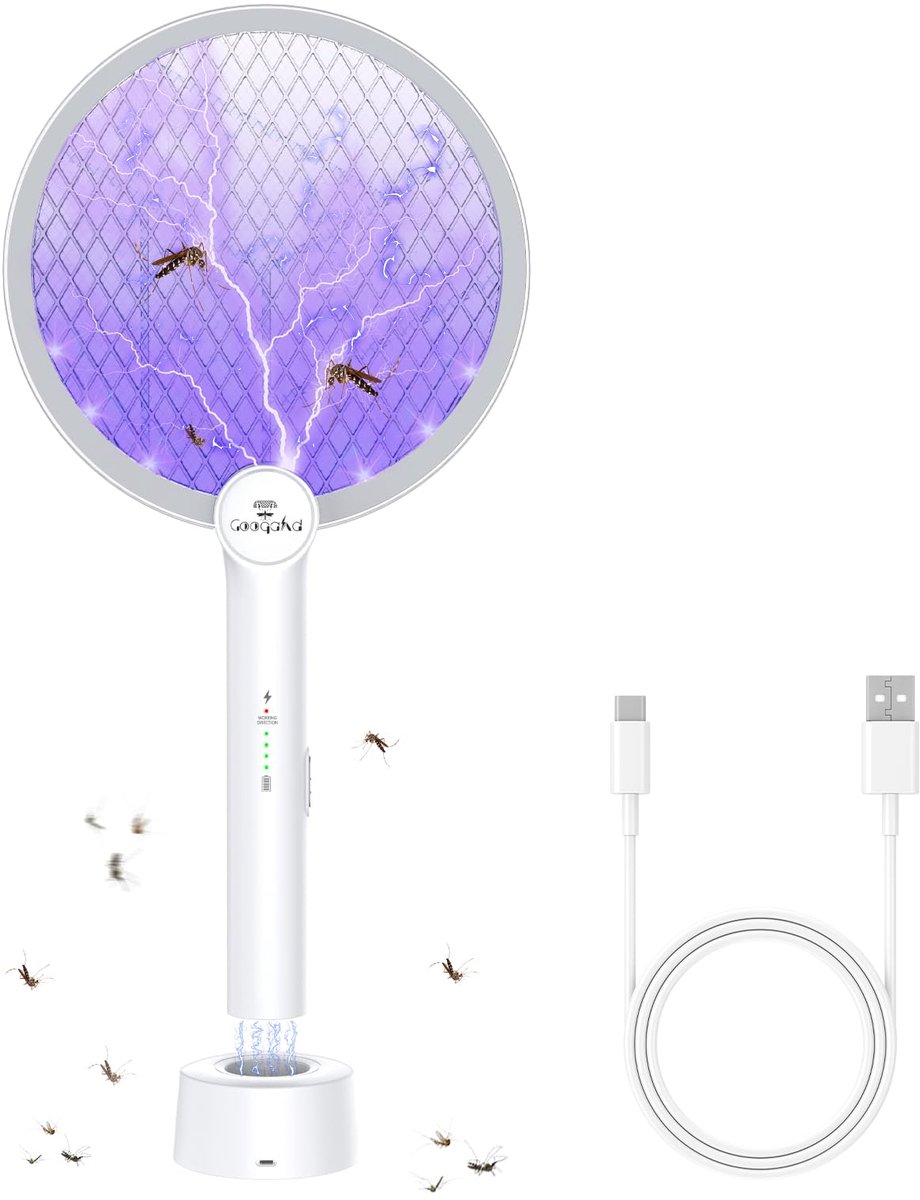 SnelShoppen - Elektrische Vliegenmepper 2 in 1 met 4000V, USB Oplaadbaar, Insectendoder voor Muggen, Vliegen, Bijen en Motten - Wit - Ideaal voor Tuin