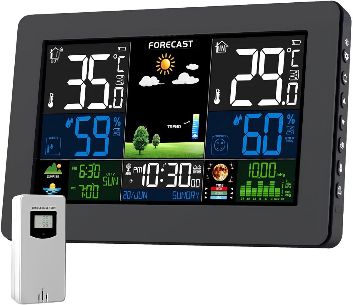 NIVA® Weerstation - Thermometer Hygrometer - Weerstation Binnen en Buiten - Zwart - 3cm x 21cm x 13cm