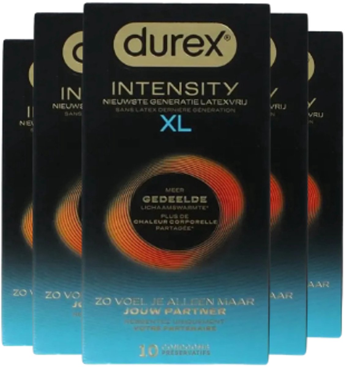 Durex Intensity Condooms XL - Nieuwste generatie ultradunne, latexvrije condooms voor mannen – Gedeelde lichaamswarmte - 5 x 10 stuks - Voordeelverpakking