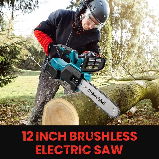 Zerova Borstel loze Kettingzaag - Motorzaag - Boomzaag Electrische - Draagbare kettingzaag - Bomen en Takken - 2 Accu's - Blauw — afbeelding 4