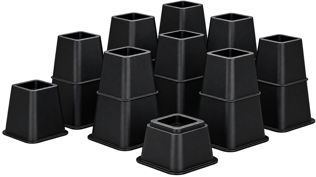 JustValue Meubelverhogers - Set van 18 - Voor Maximaal 9 Poten - 8, 13 of 20 cm - Zwart