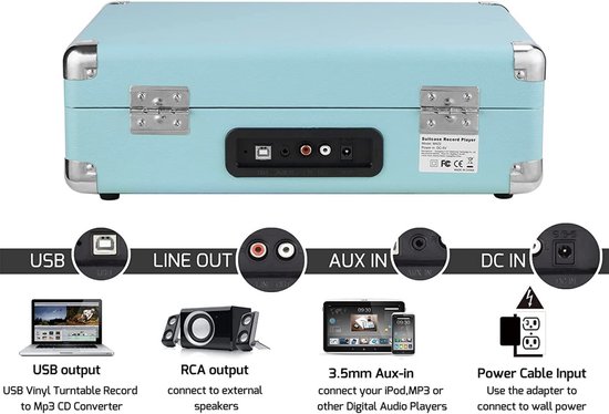 DIGITNOW Platenspeler - Ingebouwde Speakers - Auto-stop - Retro - Blauw — afbeelding 2