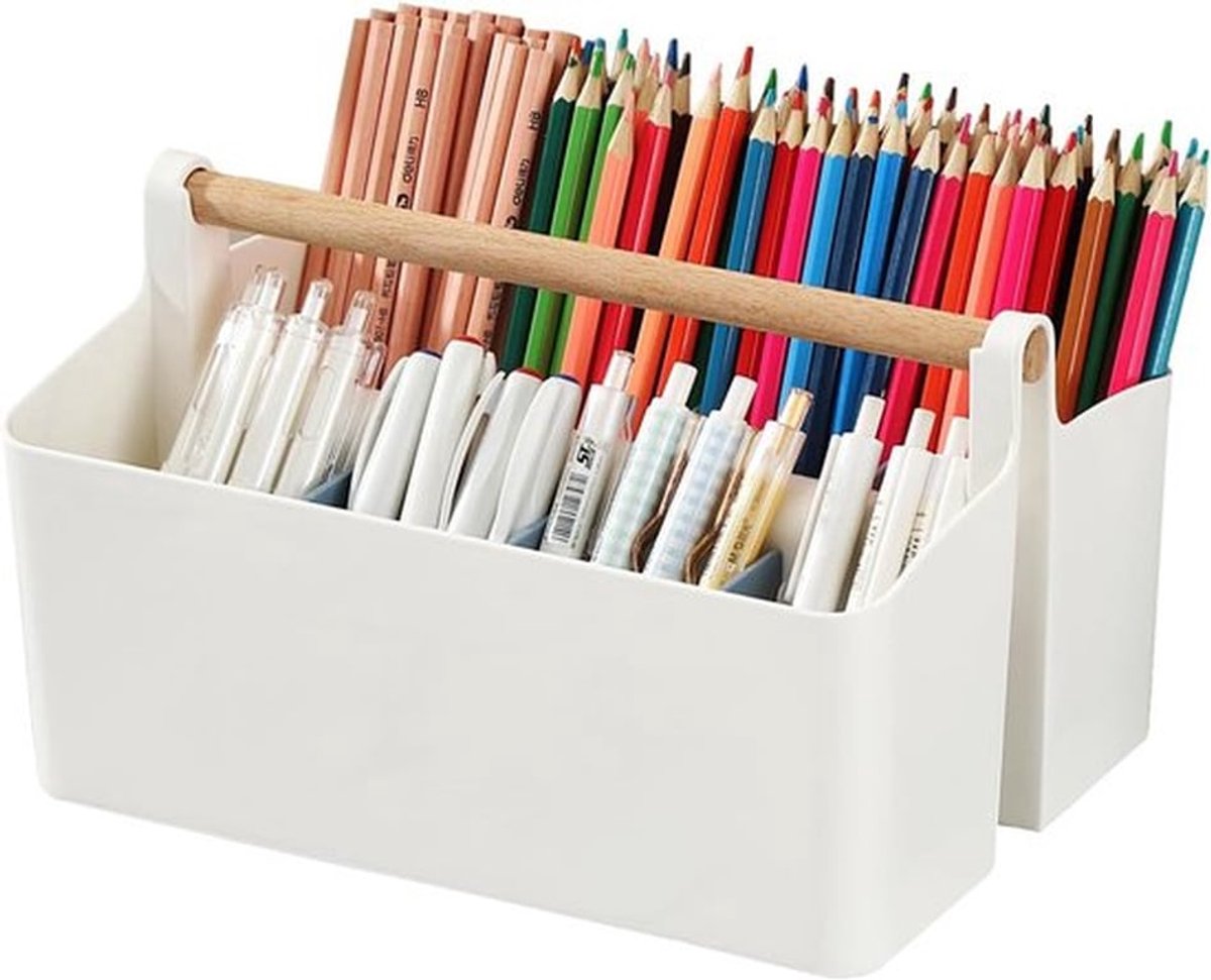Penhouder - Bureau-organizers met 8 Compartimenten - Potloodorganizer - Stapelbare Organizer voor Kantoorbenodigdheden - Desktop Opruimen & Stationery Opslag - 25×17.5 x 15.5cm (Wit)