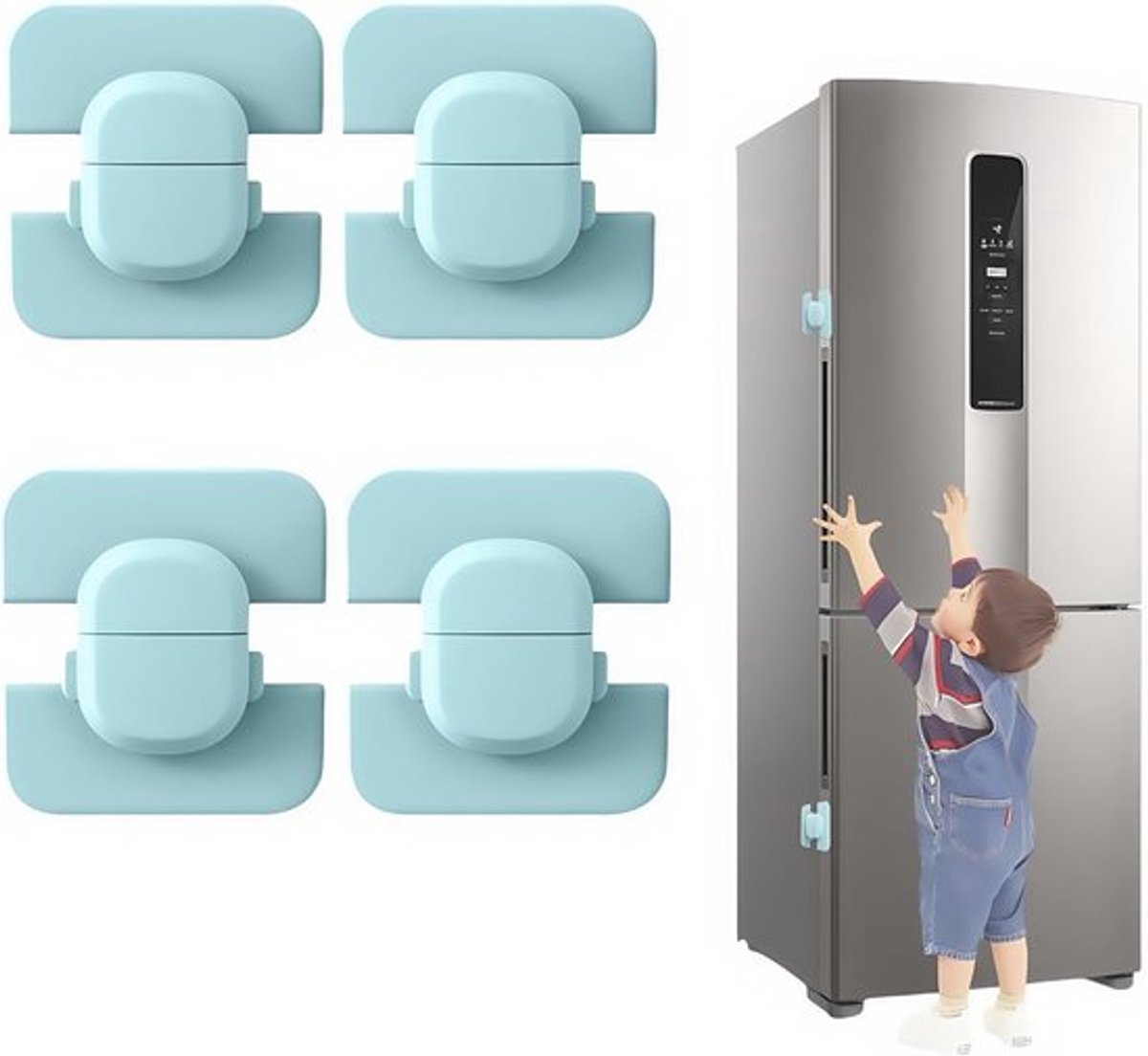 Kinderbeveiliging voor de koelkast - Ladebeveiliging, Zelfklevend, Multifunctioneel Slot (Blauw, 4 Stuks)