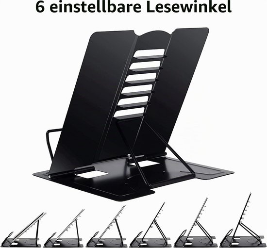 Boeksteun met verstelbare leesstandaard - 6 posities - metaal - zwart — afbeelding 2