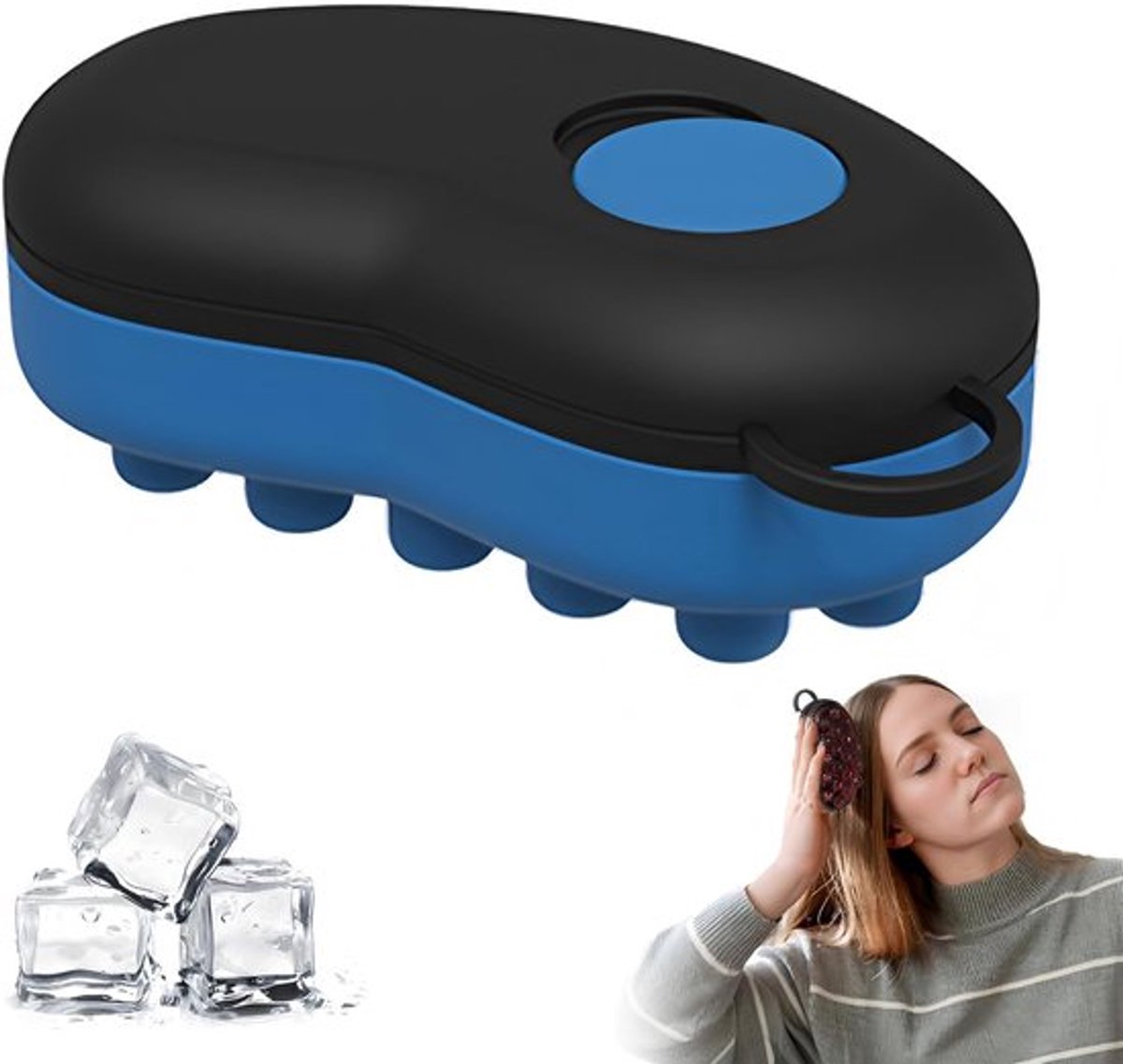 Hoofdhuidmassageborstel - Zwart Blauw - Hoofdmassager - silicone shampoo borstel - ijscompressie