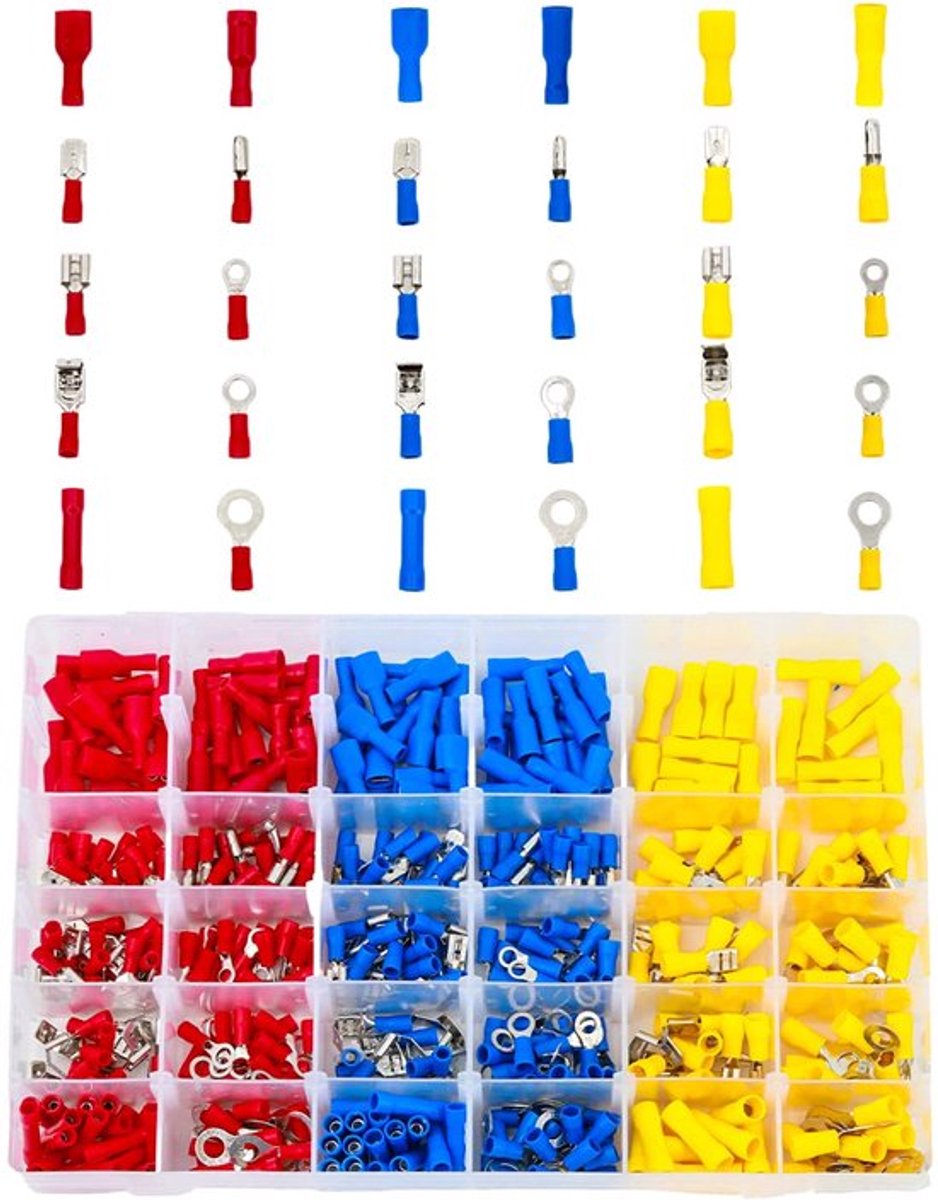 Kabelschoenen - krimpkousenset - 480 stuks - assortiment elektrische connectoren - 30 stuks - hoogwaardige kwaliteit - diverse toepassingen