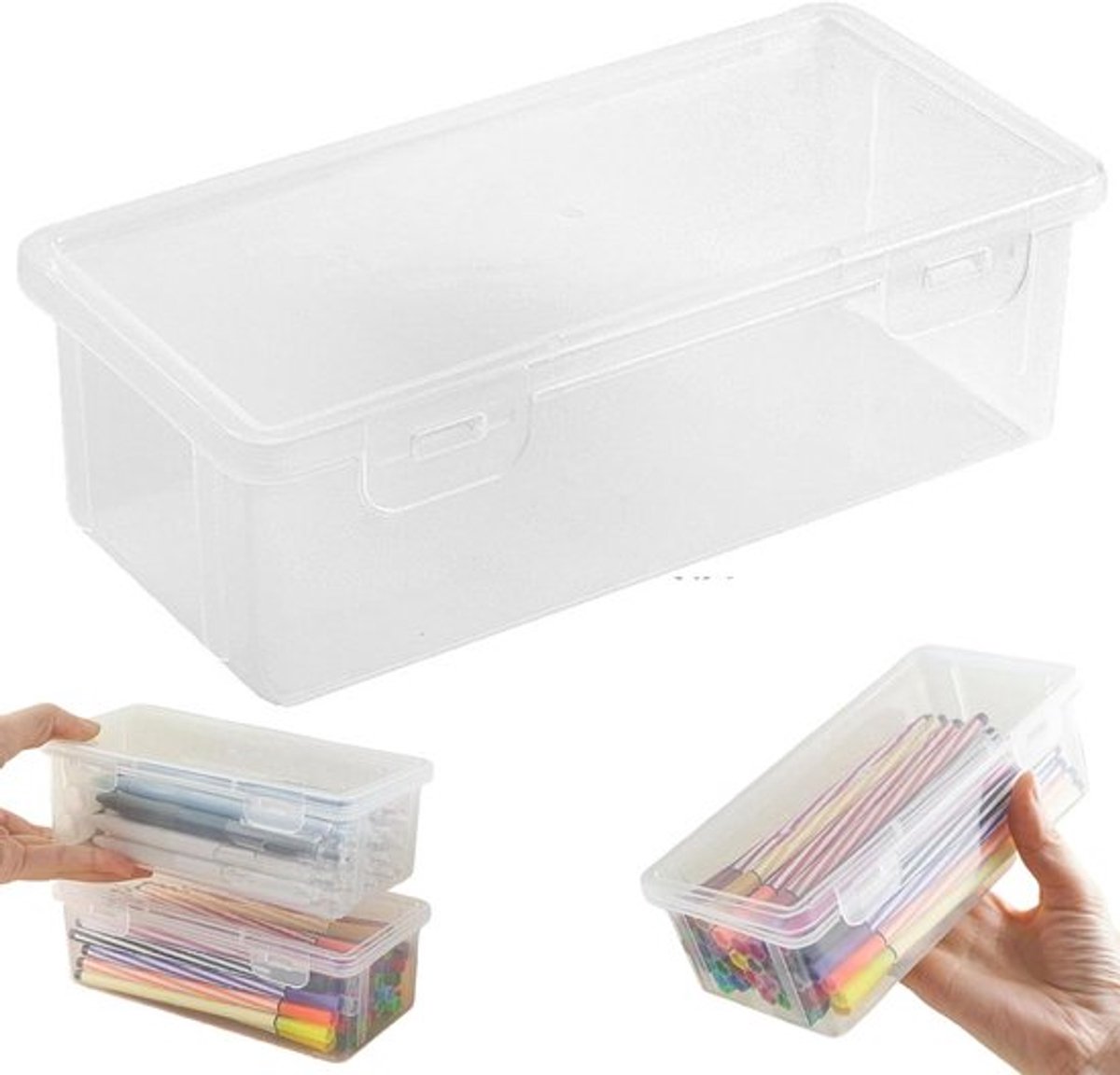 Kunststof Pennenetui - Potlooddoos Organizer - Bureau Organiseren - Stapelbaar Transparant - 19x6x9 cm - Transparant