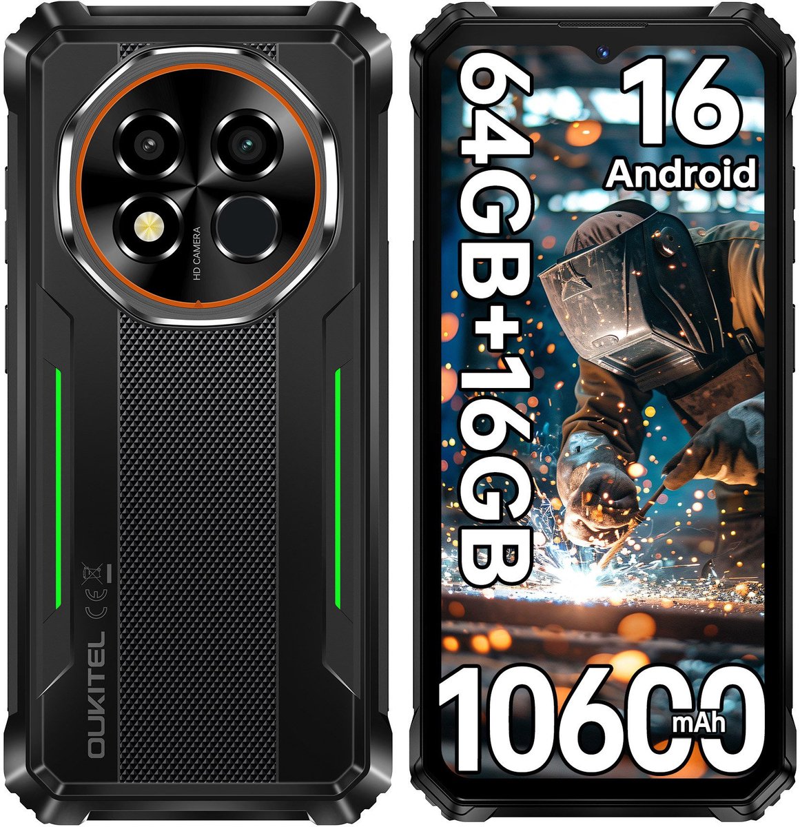OUKITEL G6 Outdoor Smartphone-10600mAh-16GB RAM-64GB ROM-16MP-IP68 Waterdicht-Android 16-OTG-Dual 4G