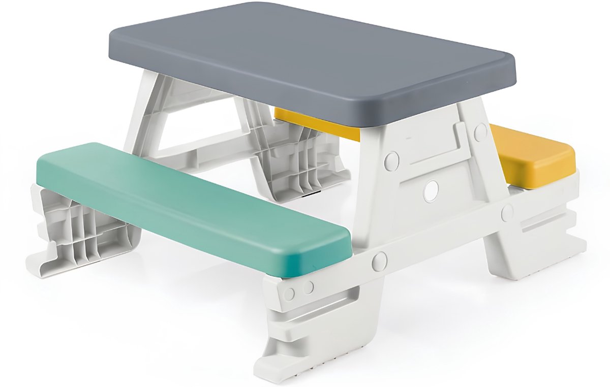 Lìon® Kindertafel - Tot 4 Kinderen - Kindertafel met Stoeltjes - Kindertafel en Stoeltjes - Wit en Grijs - 77cm x 71cm x 43cm
