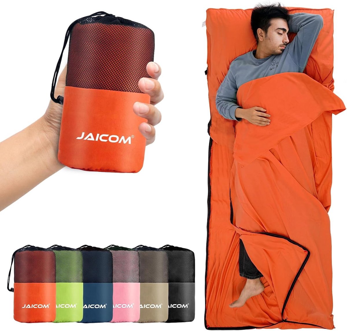 Slaapzakvoering - Oranje - 220 x 90 cm - Ultraleichte en Compacte Lakenzak - Voor Kamperen en Reizen