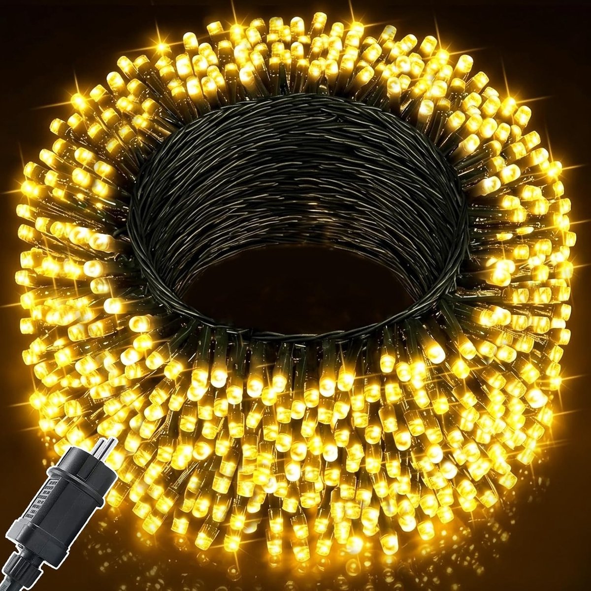 Lichtsnoer LED - Warmwit - 80 m - Met Donkergroene Kabel - Voor Binnen en Buiten