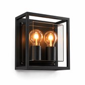 Luminize buitenlamp vierkant - wandlamp buiten - 2x E27 fitting - open frame - 20x10,5x20cm - zwart