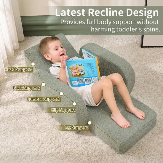 Kinderbank met Slaapfunctie - Peuterstoel Bankje - Zitten en Slapen - 3-in-1 Multifunctioneel - 91 x 25 x 52 cm — afbeelding 2