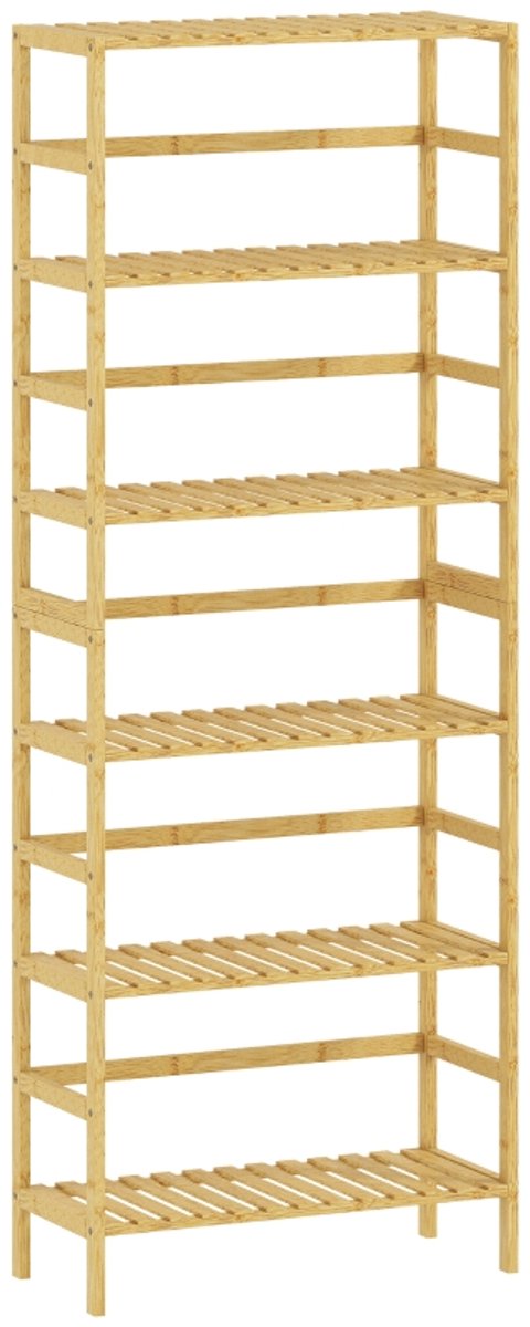 Opbergrek 60×26×161 cm houtkleur bamboe opbergrek badkamerrek boekenkast displayrek opbergrek keukenopslag eenvoudig ontwerp stabiel en duurzaam geschikt voor woonkamer slaapkamer badkamer en keuken