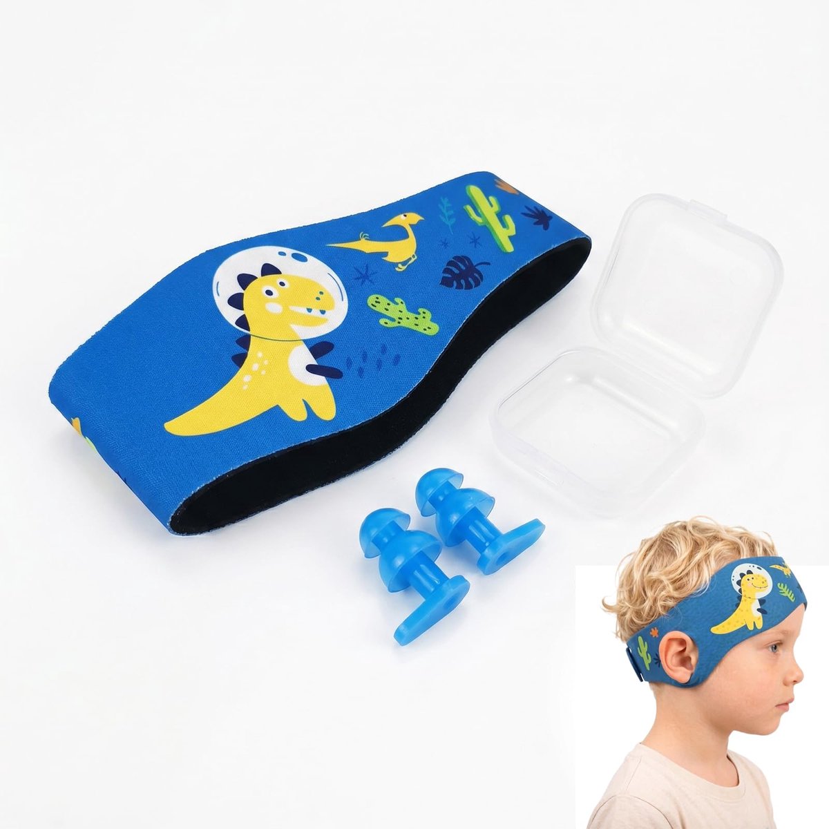Oordoppen voor zwemmen met neopreen hoofdband voor kinderen en volwassenen, 58 cm, dinosaurierdesign