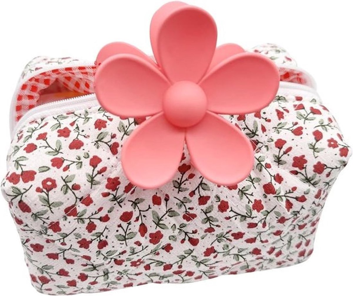 Grote make-uptas voor dames en meisjes - Rode bloemenprint - Cosmetica opbergtas