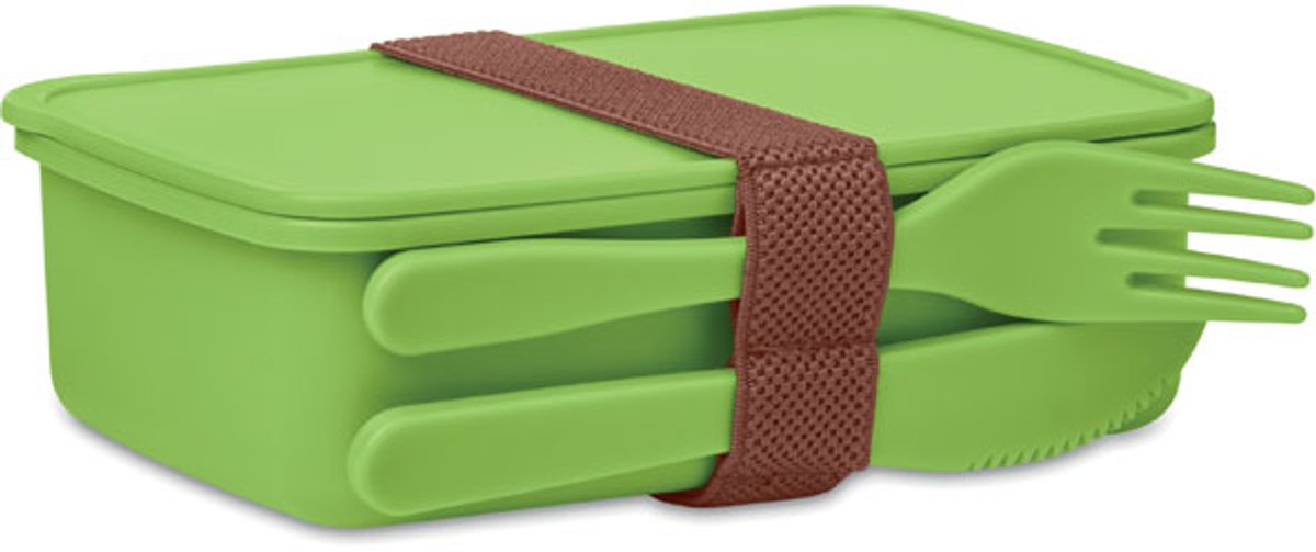 Lunchbox van PP kunststof met bestek en sluitelastiek. 800 ML Groen