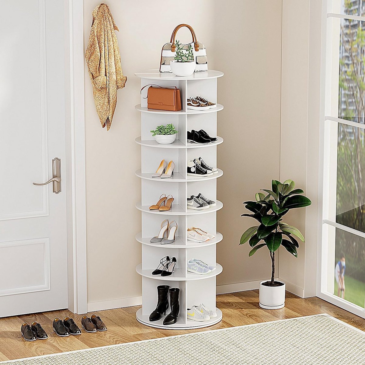 Schoenenrek - Wit - 7 Niveaus - Draaibare Organizer - Voor Schoenen en Handtassen