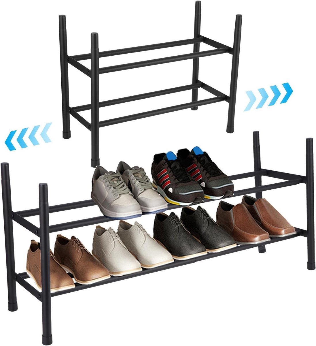 Schoenenrek - Zwart - Uittrekbaar van 44-82 cm - Roestvrij Staal - Voor Kleine Ruimtes