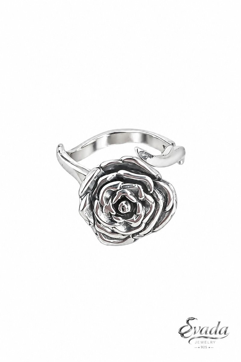 925 Sterling Zilver Roos Ring – Verstelbare Damesring – Rose Flower Ring – Bague Rose en Argent – Vintage Bloem Design – EVADA Jewelry