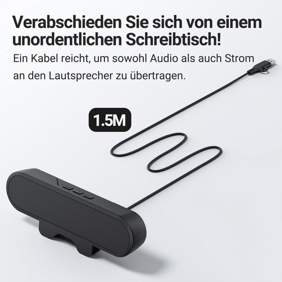SnelShoppen - USB PC Speakers met Clip, 10W HD Stereo Geluid, Compacte Monitor Speakers voor Laptop, Desktop, Outdoor, Plug & Play, Zwart van Snelshoppen — afbeelding 3
