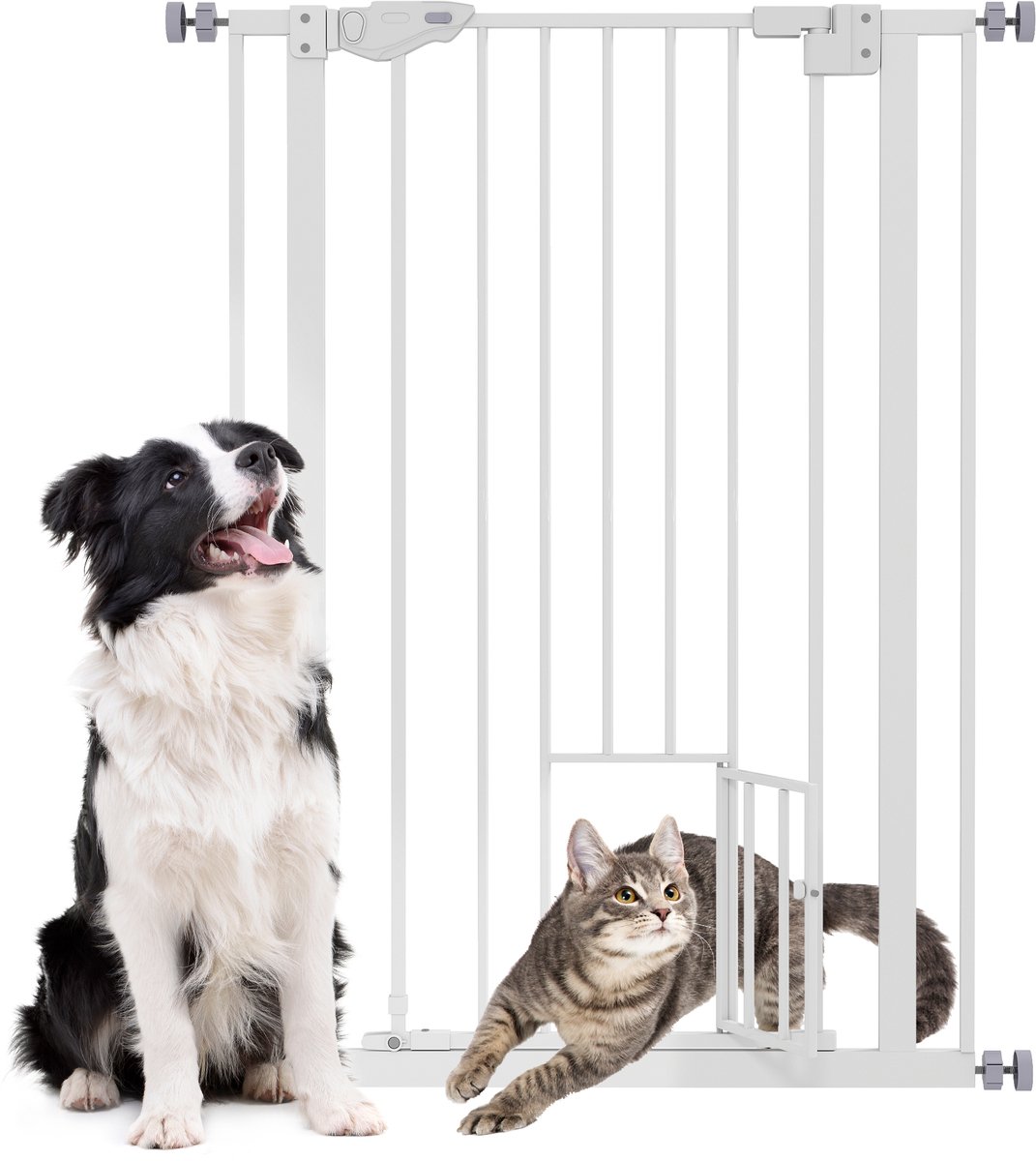 Veiligheidsbarrière voor dieren van 104 cm hoog - met automatische sluitdeur - dubbel vergrendelingssysteem - zonder boren