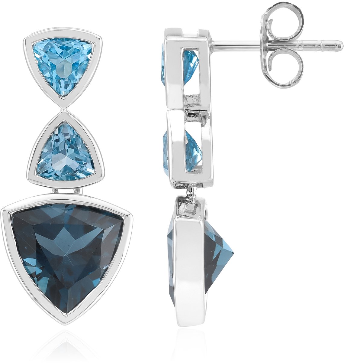 Cavill - Zilveren Oorbellen 925 Sterling Rhodium - 6,49 Ct London Blue Triljant Topaas - Braziliaanse Edelsteen - Elegante Dames Sieraden
