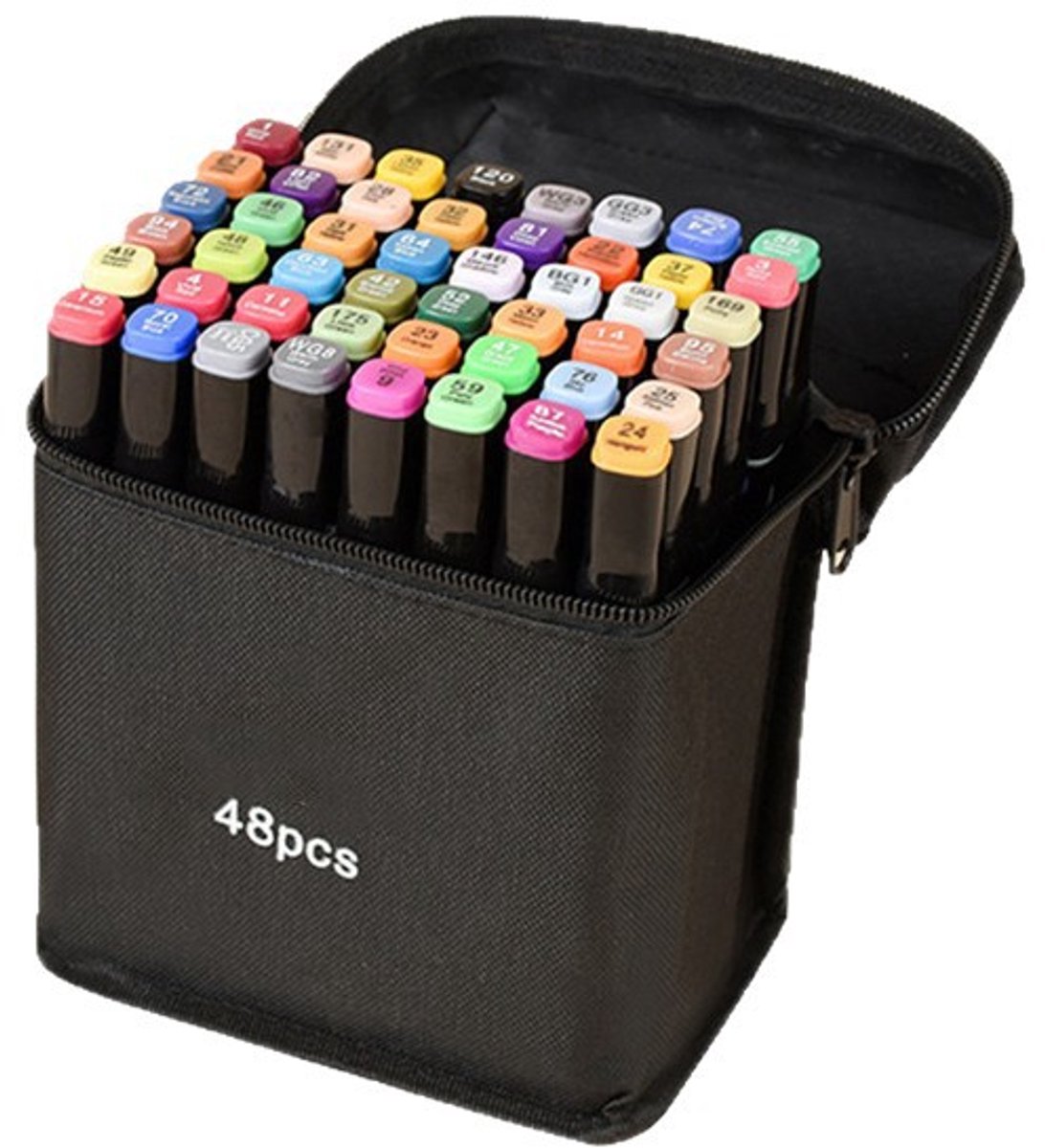 Dubbelzijdige markerset (48 pennen) - Markers - Striptekenpennen - Gemakkelijk op te bergen - Gaat lang mee - Inclusief opbergtas - Geschikt voor het maken van strips door studenten, tekenen door kunstenaars, schetsen, kaarten maken, enz.