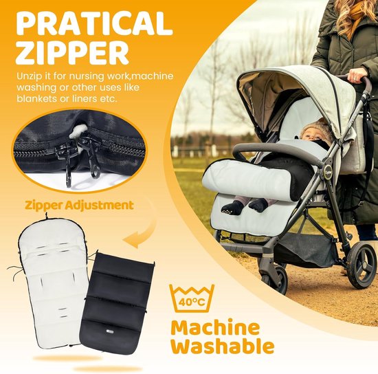 Universele Voetenzak - Kinderwagen zak Buggy zak - Baby warm houden - Waterdicht en afneembaar - 95x50 cm - Zwart-Wit van Universele — afbeelding 5