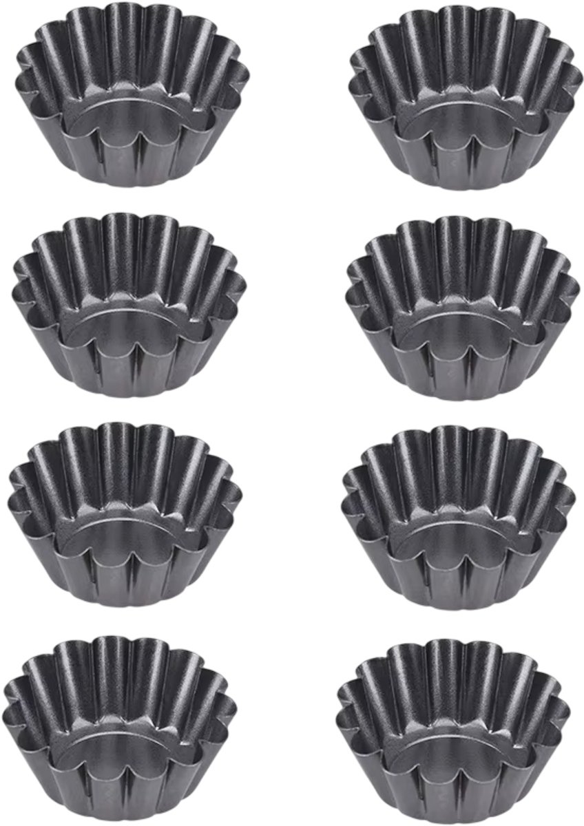 8 Stuks Mini Taartvormen – Anti Aanbak Taartvormpjes voor Eiertaart, Muffins, Cupcakes en Desserts