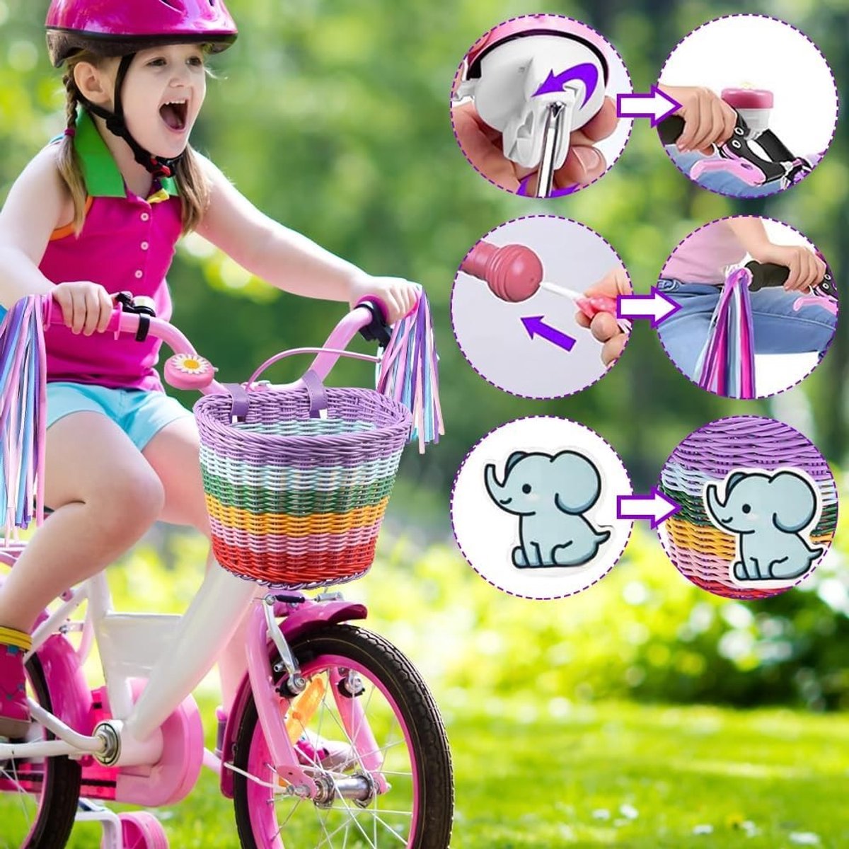 Fietsmand voor Kinderen - Gevlochten - Afneembaar - Met Accessoires - Voor Meisjes