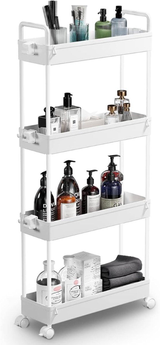 ZRNS® Badkamer Trolley - Keukentrolley op Wieltjes - Mobiel Opslagrek - 4-Laags - Wit