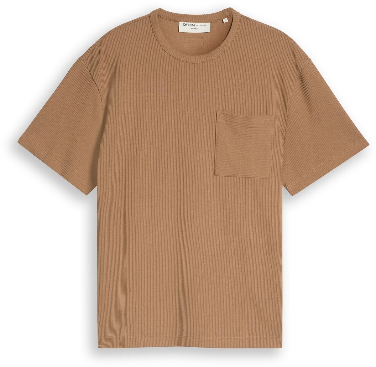 Tom Tailor Denim - T-shirt met relaxte pasvorm en borstzak - Maat XS - malt brown