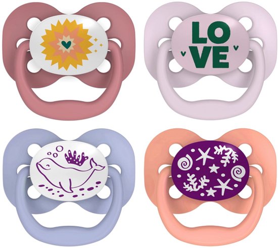 Dr. Brown's Advantage Glow-in-the-Dark Fopspenen 0-6 Maanden - 4 Stuks - 100% Siliconen Speen - BPA-vrij - Lavender Love & Coral Ocean van Dr. Brown's — afbeelding 2