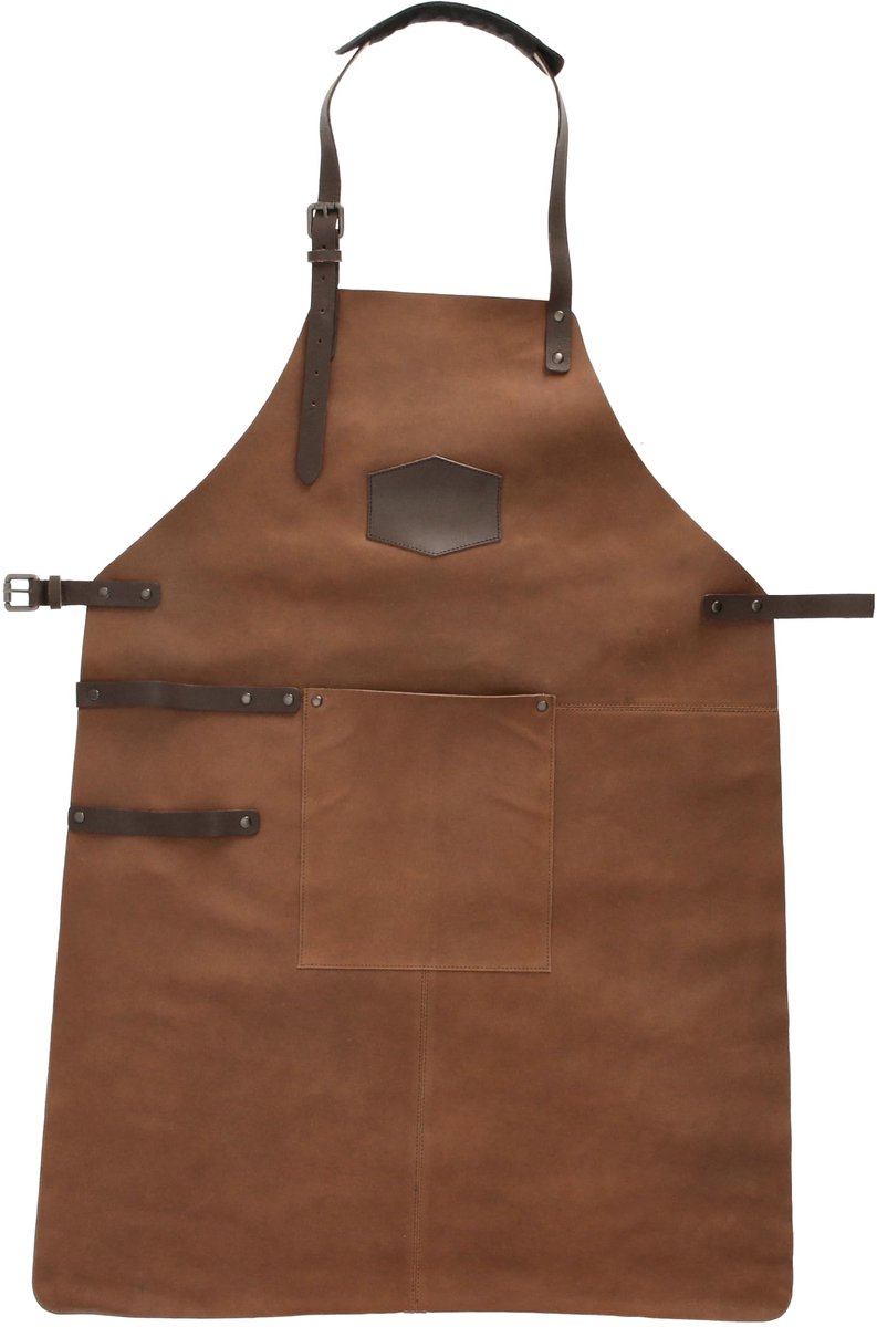 Leder schort voor grillen, koken en tuinieren (bruin)
