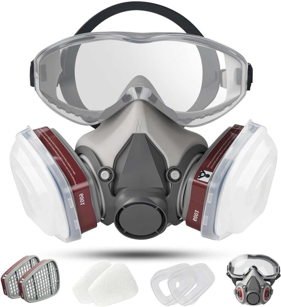 Gasmask met Veiligheidsbril - Ademhalingsmasker Stofmasker - Bescherming bij Klussen - Dubbel Filtersysteem - 15 x 12 x 10 cm